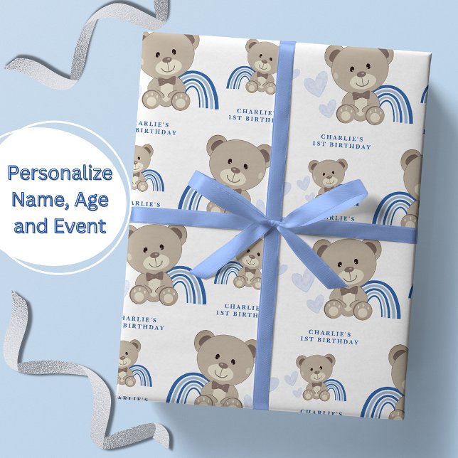 TEDDY BEAR Blue Birthday Wrapping Paper Roll Geschenkpapier (Von Creator hochgeladen)