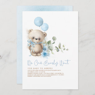 Teddy Bear Blue Blumen und Greenery Baby Dusche Einladung