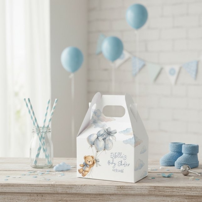  Teddy Bear Blue Bow Balloons Clouds Baby Boy Geschenkschachtel (Von Creator hochgeladen)