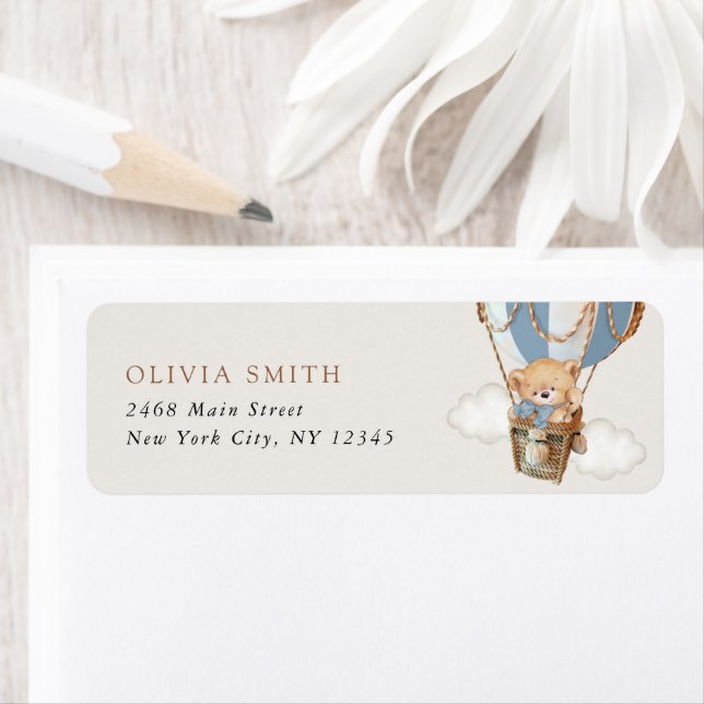 Teddy Bear, Blue Hot Air Ballon, Babydusche (Insitu)