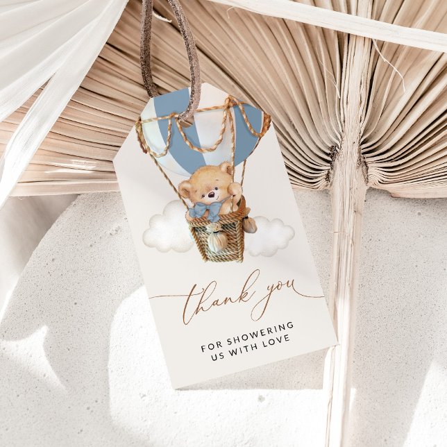 Teddy Bear, Blue Hot Air Ballon, Babydusche Geschenkanhänger (Von Creator hochgeladen)