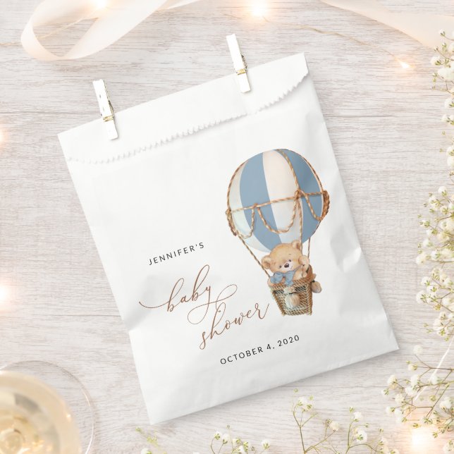 Teddy Bear, Blue Hot Air Ballon, Babydusche Geschenktütchen (Ausgeschnitten)