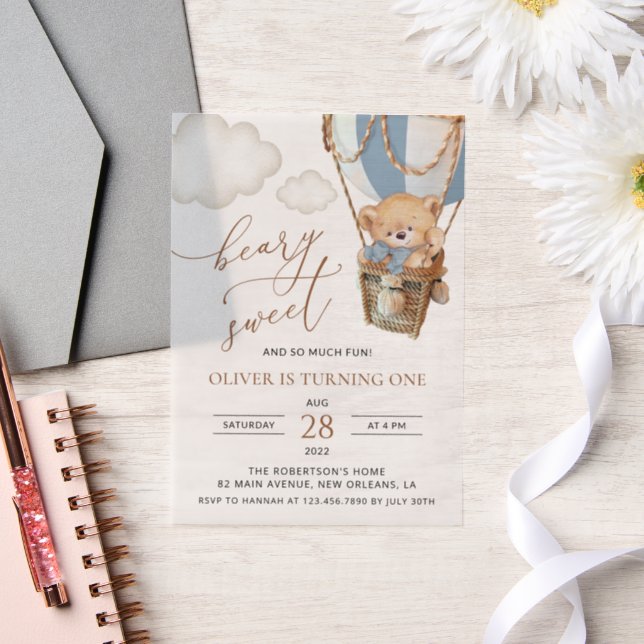 Teddy Bear, Blue Hot Air Ballon, erster Geburtstag (Hochzeit)