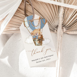 Teddy Bear, Blue Hot Air Ballon, erster Geburtstag Geschenkanhänger