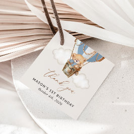 Teddy Bear, Blue Hot Air Ballon, erster Geburtstag Geschenkanhänger