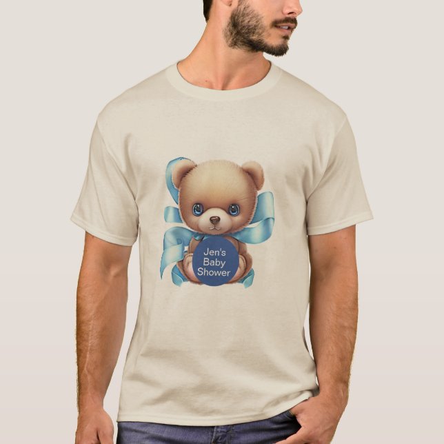 Teddy Bear Blue Personalisiert Baby Dusche T - Shi T-Shirt (Vorderseite)