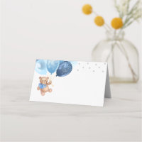 Teddy Bear Blue Silver Balloons Babydusche geklapp