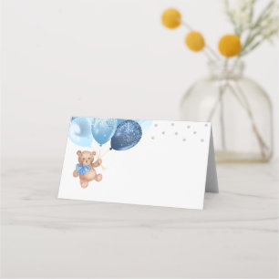 Teddy Bear Blue Silver Balloons Babydusche geklapp Platzkarte