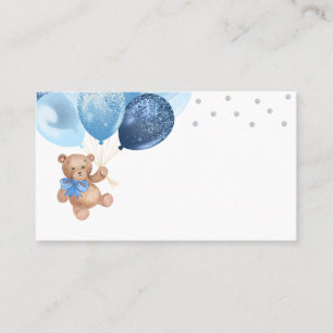 Teddy Bear Blue Silver Balloons Babydusche Platzkarte