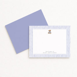 Teddy Bear Blue Stripe Preppy Nursery Note Card Einladung