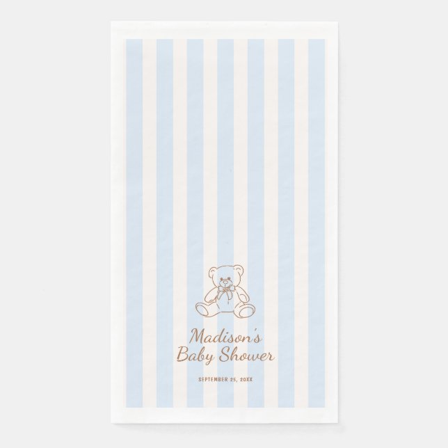 Teddy Bear Blue Stripes Baby Shower Serviette (Vorderseite)