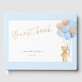 Teddy Bear Blue Tan Balloons Babydusche Gästebuch