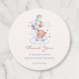 Teddy Bear Blue Tan Balloons Boy Baby Dusche Geschenkanhänger