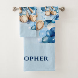 Teddy Bear Blue Train Boy Baby Dusche Badhandtuch Set