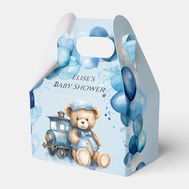 Teddy Bear Blue Train Boy Baby Dusche Geschenkschachtel (Vorderseite)