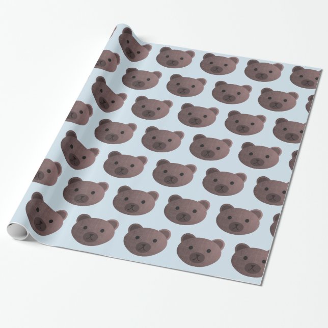 Teddy Bear Blue und Brown Gift Wrap Geschenkpapier (Ungerollt)