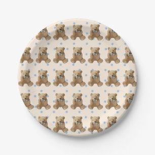 Teddy Bear Blue und Tan Polka Dotted cake Plate Pappteller