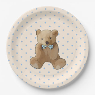 Teddy Bear Blue und Tan Polka Dotted Party Plate Pappteller