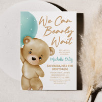 Teddy Bear Blue We Can Bearly Wait Baby Shower