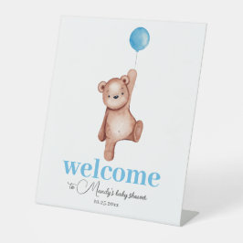 Teddy Bear Blue Willkommen Sockelschild
