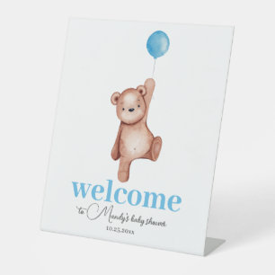 Teddy Bear Blue Willkommen Sockelschild