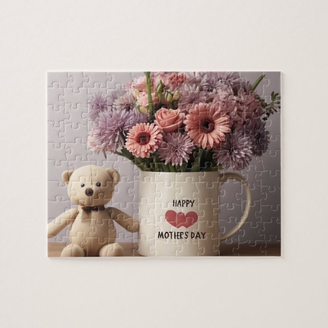 Teddy Bear, Blume & Coffee Tasse - Jigasaw Puzzle (Horizontal)