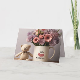 Teddy Bear, Blume & Coffee Tasse Muttertagskarte Feiertagskarte