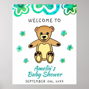 Teddy Bear Blume Floral Baby Dusche Willkommen Poster