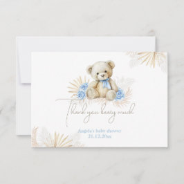 Teddy Bear Boho Blue Boy Baby Shower Dankeskarte
