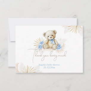 Teddy Bear Boho Blue Boy Baby Shower Dankeskarte