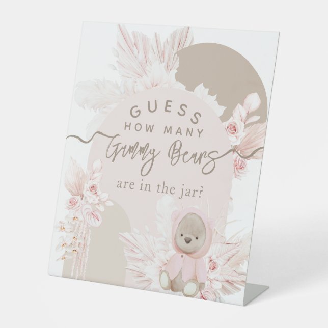 Teddy Bear Boho Girl Babydusche Gummy Bären-Spiel Sockelschild (Vorderseite)