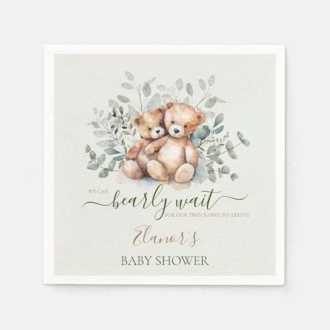 Teddy Bear Boho Twins Gender Neutral Baby Shower Serviette (Vorderseite)