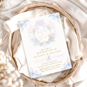 Teddy Bear Bow Floral Boy oder Girl Gender Reveal Einladung