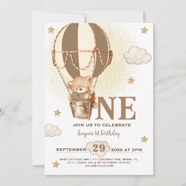 Teddy Bear Boy 1ST Geburtstag Einladung (Vorderseite)