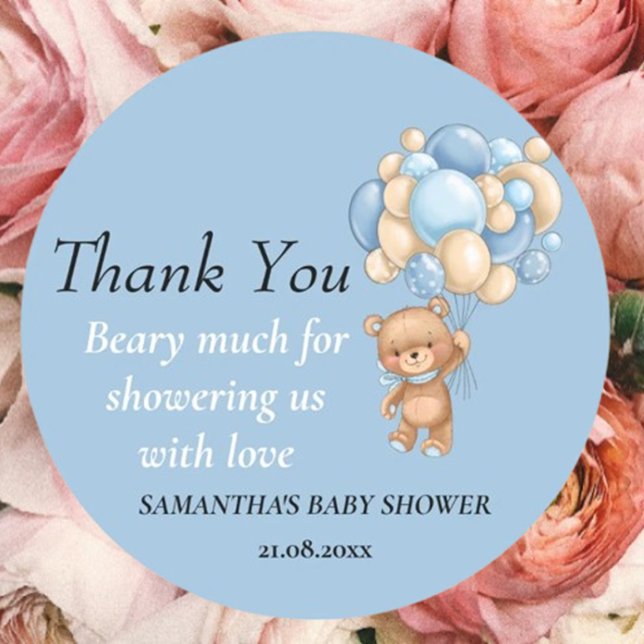 Teddy Bear Boy Baby Dusche Danke Theme Runder Aufkleber (Cute Baby Shower Stickers You’ll Love)