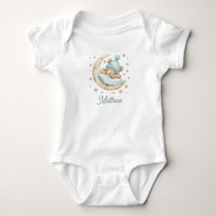 Teddy Bear Boy Baby Moon Stars Name Blue Strampler