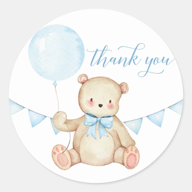 Teddy Bear Boy Baby Shooter Favor Sticker (Vorderseite)