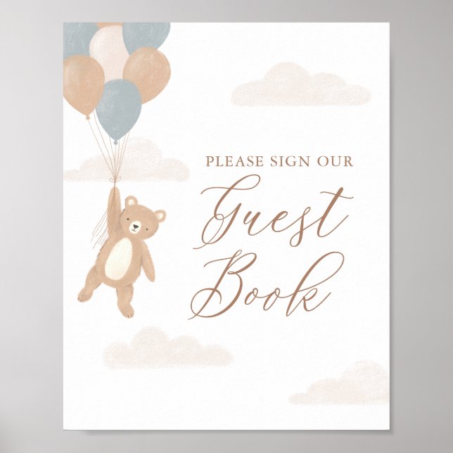 Teddy Bear Boy Baby Shooting Guest Book Sign Poster (Vorne)