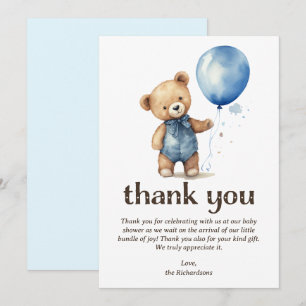 Teddy Bear Boy Baby Shower Dankeskarte