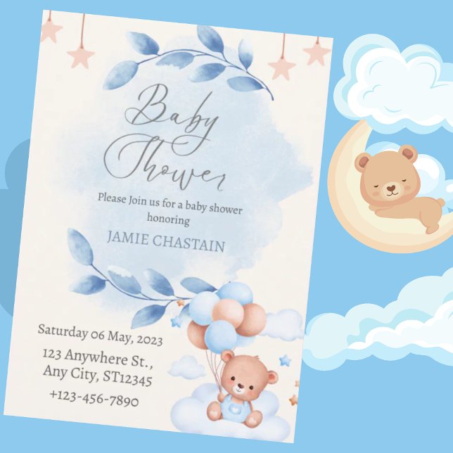 Teddy Bear Boy Baby Shower Einladung (Von Creator hochgeladen)
