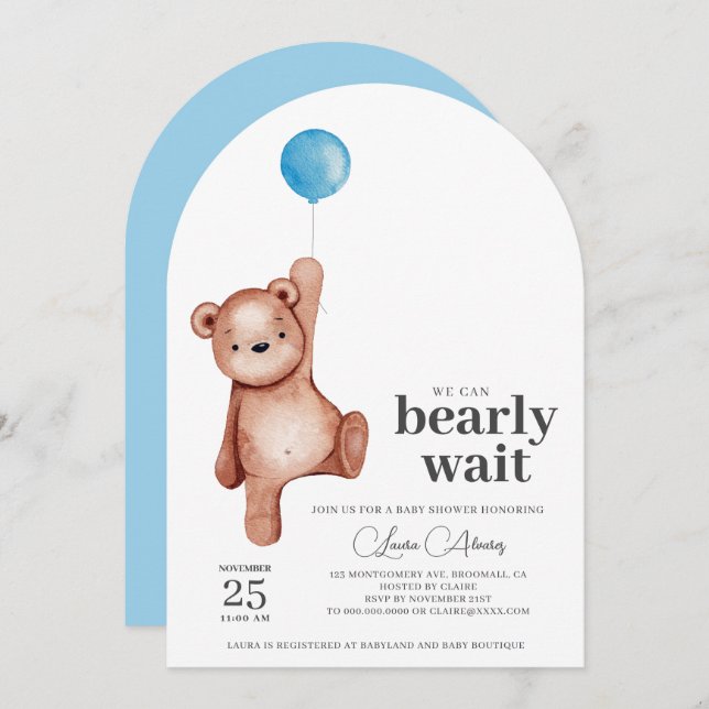 Teddy Bear Boy Baby Shower Einladung (Vorne/Hinten)