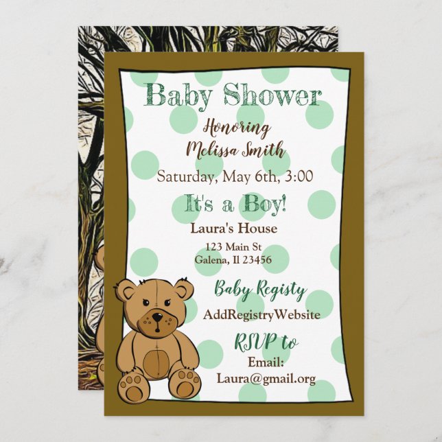 Teddy Bear Boy Baby Shower Einladungen (Vorne/Hinten)