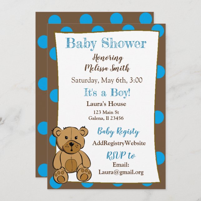 Teddy Bear Boy Baby Shower Einladungen (Vorne/Hinten)