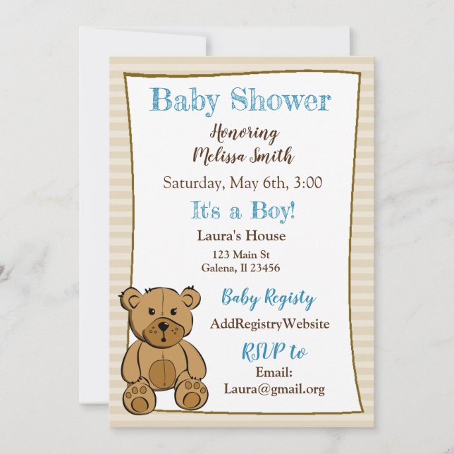 Teddy Bear Boy Baby Shower Einladungen (Vorderseite)