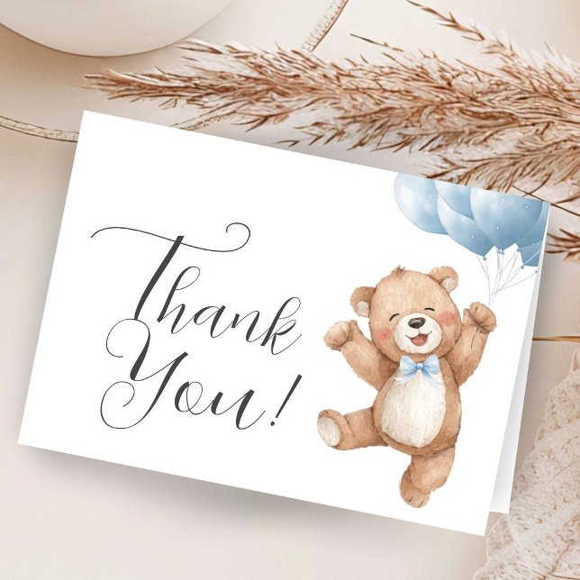 Teddy Bear Boy Baby Shower Folded Thank You Dankeskarte (Von Creator hochgeladen)
