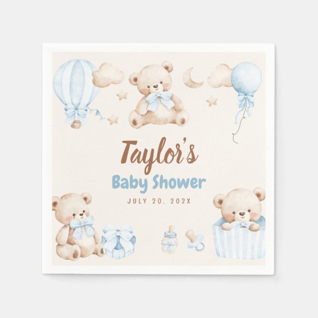Teddy Bear Boy Baby Shower Paper Napkin Serviette (Vorderseite)