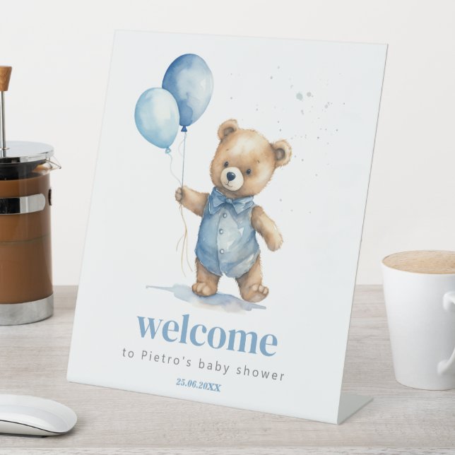 Teddy Bear Boy Baby Shower Sockelschild (In Situ)