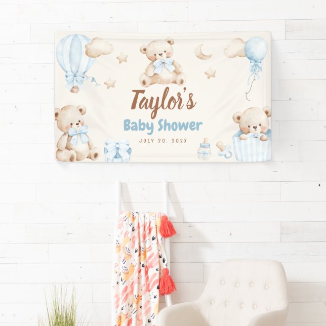 Teddy Bear Boy Baby Shower Welcome Banner Sign (Insitu)