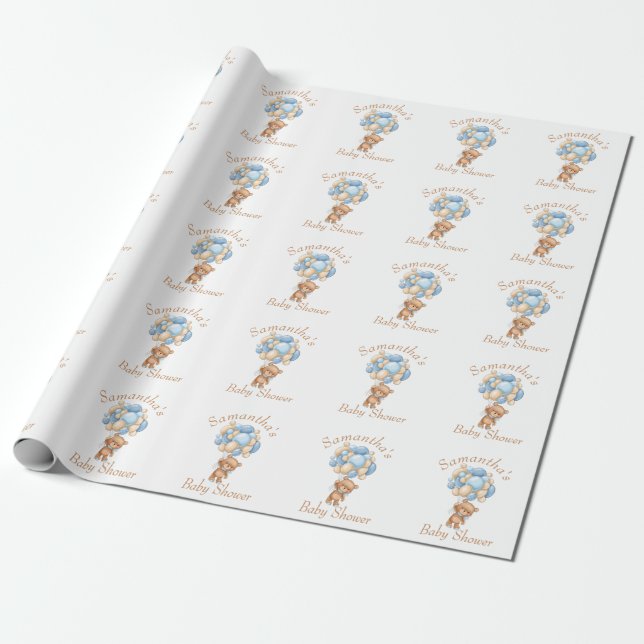 Teddy Bear Boy Baby Showpapier Geschenkpapier (Ungerollt)