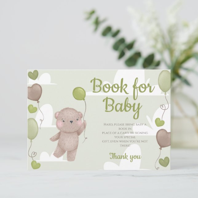 Teddy Bear Boy Babydusche Bücher für Babykarte Einladung (Stehend Vorderseite)